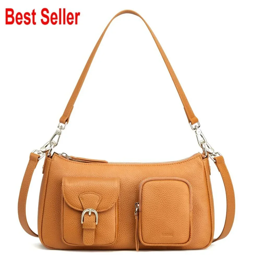 Pebbled Cowhide Leather Hobo Bag with Removable Straps
